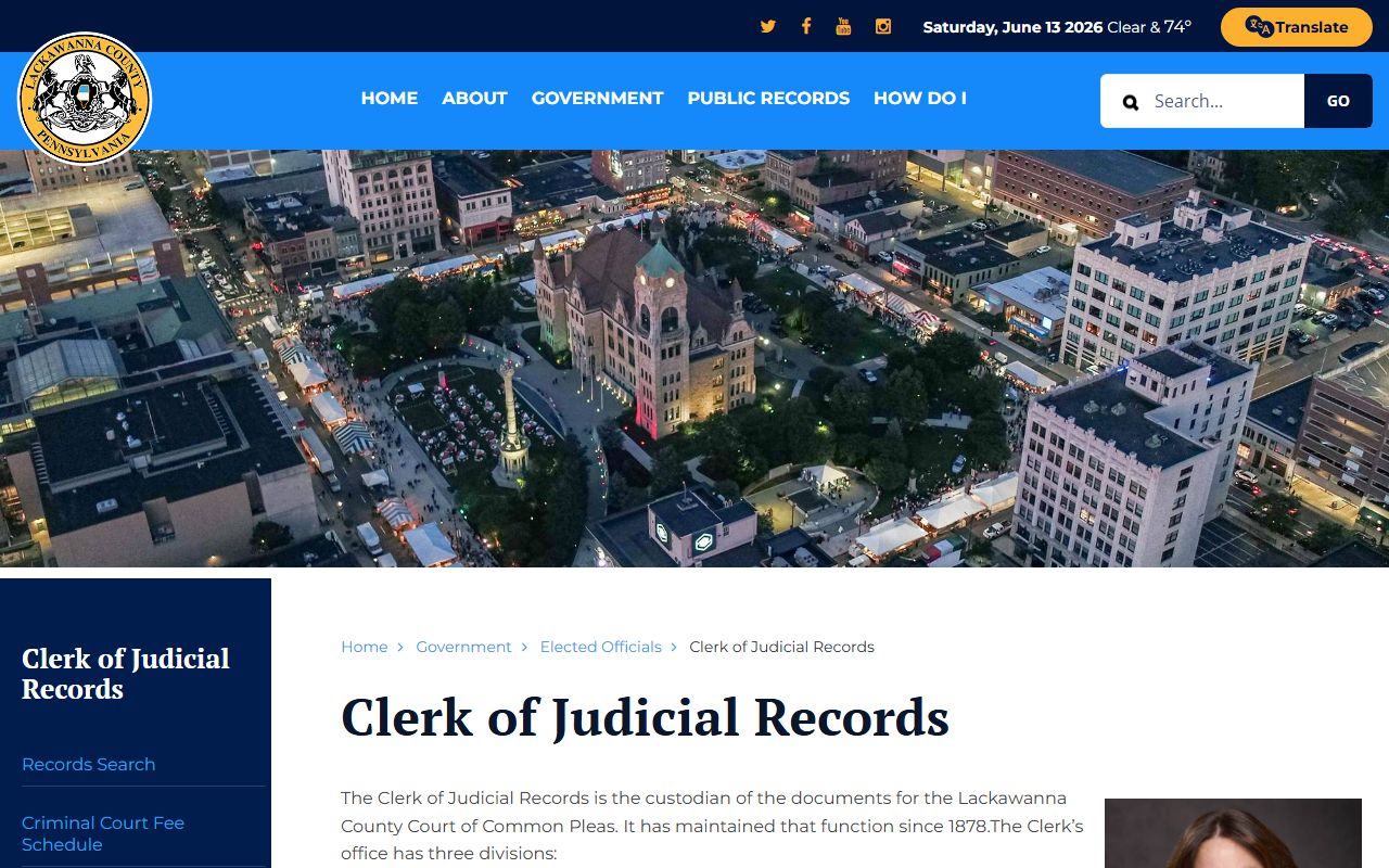 Lackawanna County Clerk of Judicial Records page