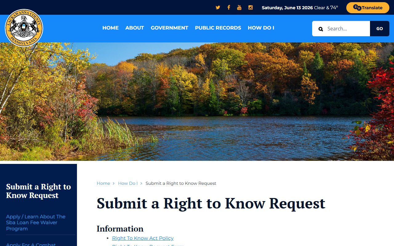 Lackawanna County Clerk of Judicial Records Right-to-Know request page