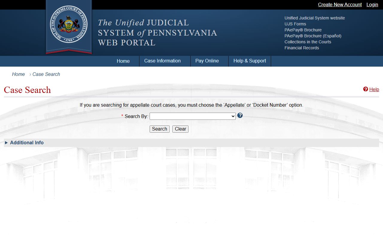 Lackawanna County court dockets Pennsylvania UJS Case Search screen