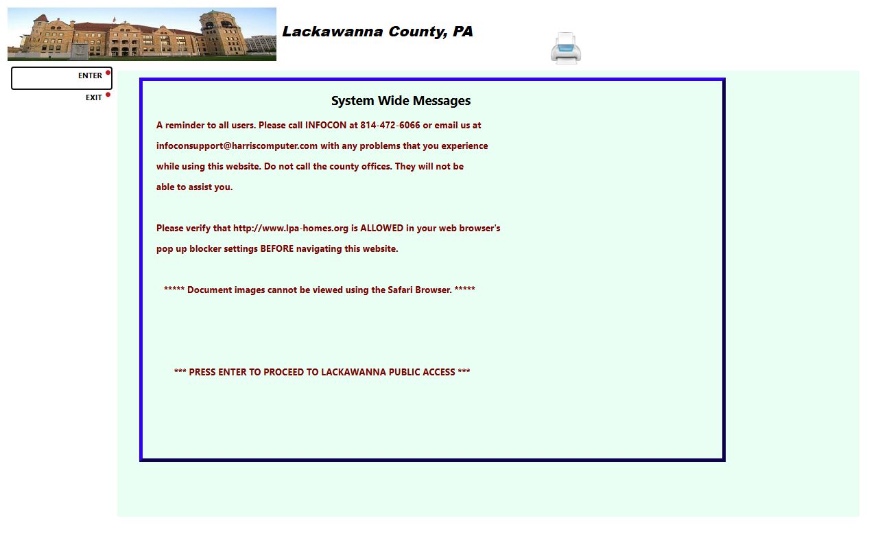 Lackawanna County court records INFOCON public inquiry application