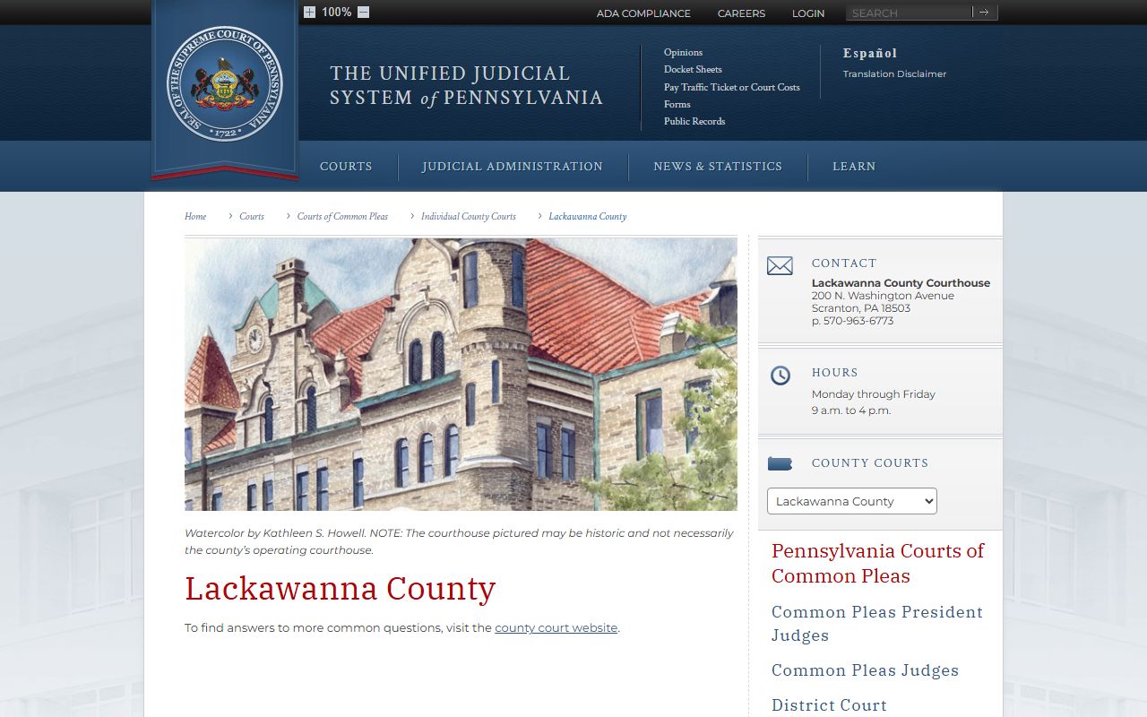 Lackawanna County Court of Common Pleas UJS county court page