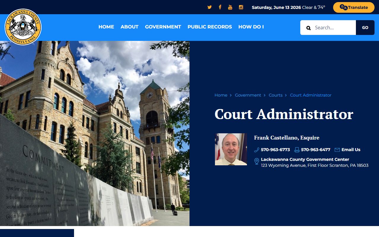 Lackawanna County Court of Common Pleas Court Administrator page