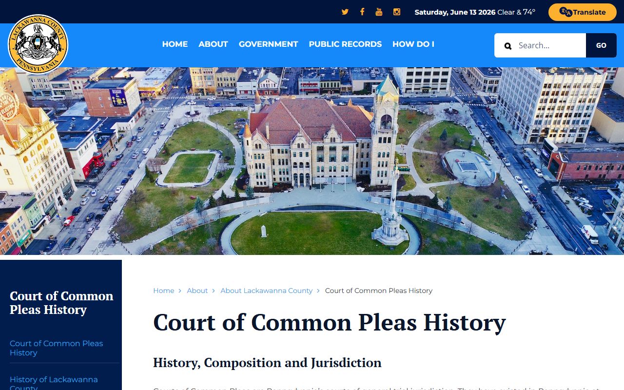 Lackawanna County court records Court of Common Pleas history page