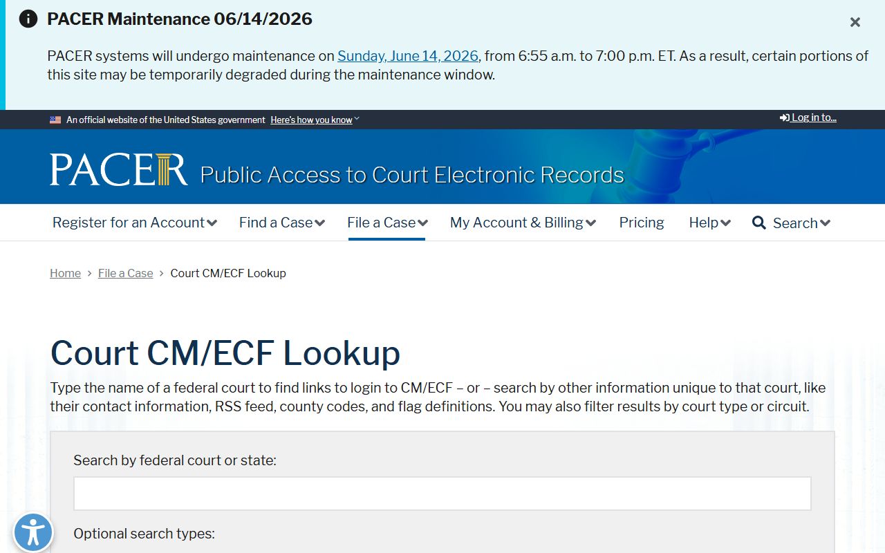 Lackawanna County court records PACER CM ECF lookup page