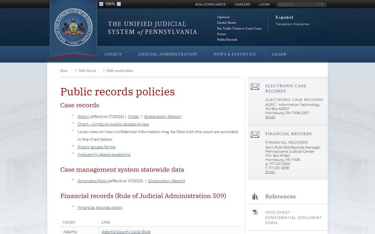 Lackawanna County court records Pennsylvania UJS access policy page