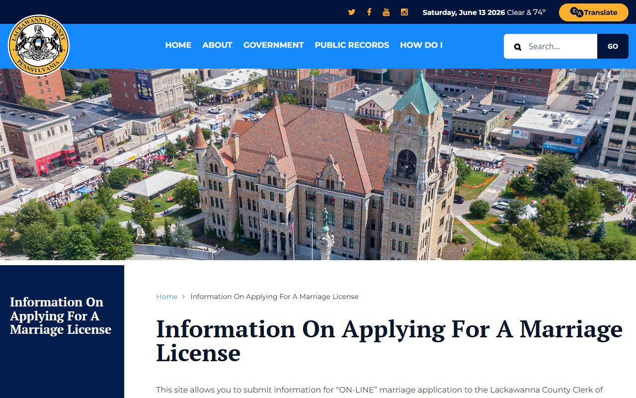 Lackawanna County marriage records application instructions