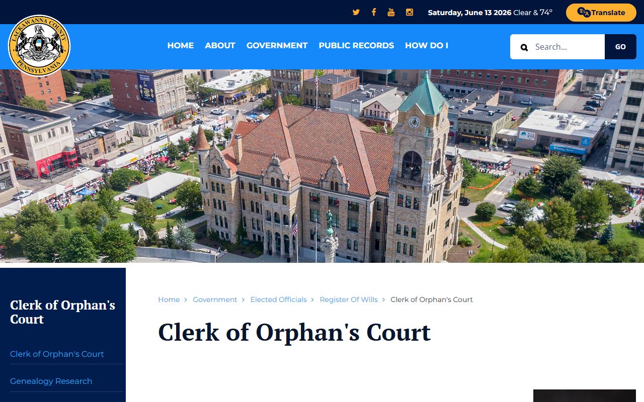 Lackawanna County probate records Clerk of Orphans Court page