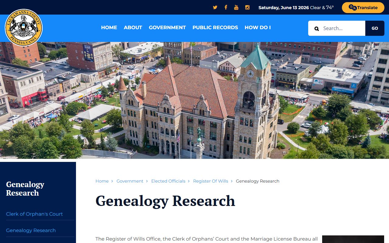 Lackawanna County probate records genealogy research page