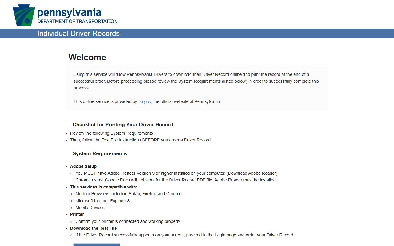 Lackawanna County traffic court records PennDOT Individual Driver Records source