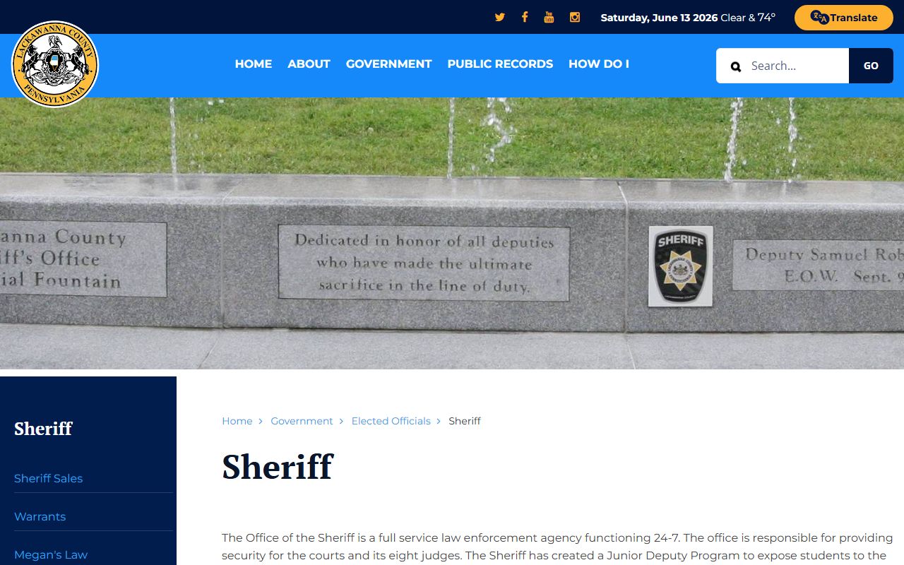 Lackawanna County warrant records Sheriff office source