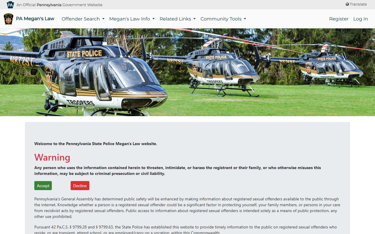 Lackawanna County warrant records Pennsylvania Megan's Law registry source