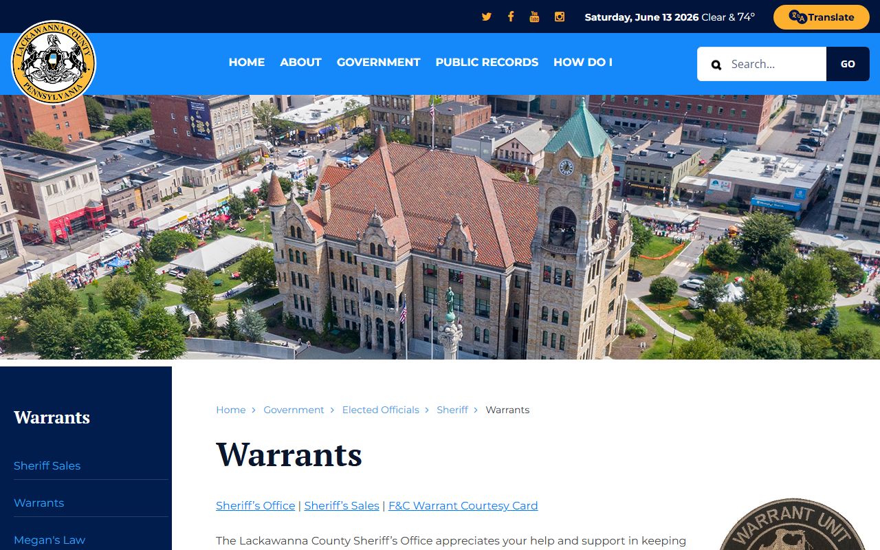 Lackawanna County warrant search Sheriff warrant categories